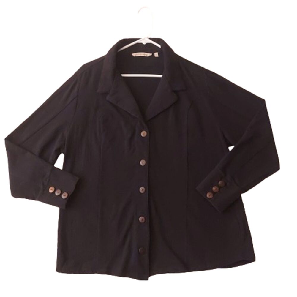 Soft Surroundings Shirt Cotton Black Long Sleeve Wooden Buttons Women's Sz 18W